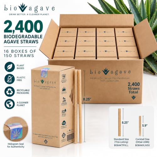Biodegradable 8.25" Standard Straws Made From Agave 2400 Pcs | Plant