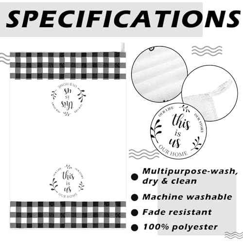 Honoson 4 Pcs Christmas Kitchen Dish Towels Farmhouse Hand Tea Towels Absorbent Quick Dry Dish Cloths Polyester Cleaning Cloth for Christmas Home Gifts Kitchen Supplies(White and Black,Plaid Style)