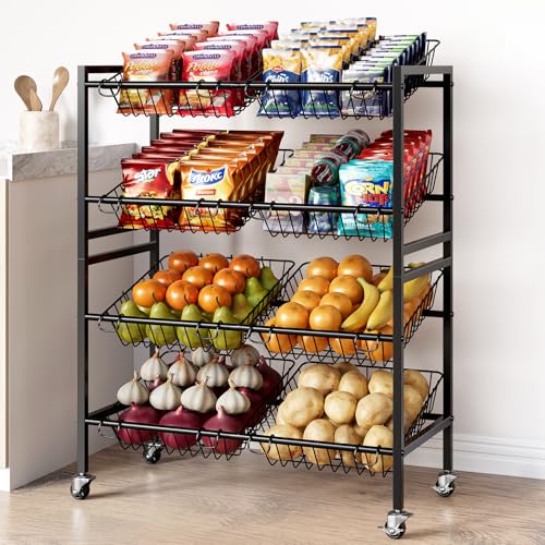 25.2-Inch Multi-Functional Kitchen Storage Cart with 4 Tiers and Lockable Wheels