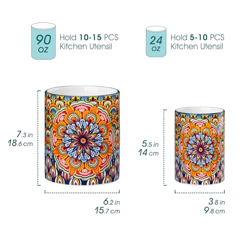 Vancasso Regal Bloom Ceramic Utensil Holder Set - 7.3" & 5.5" Kitchen Counter Organizers