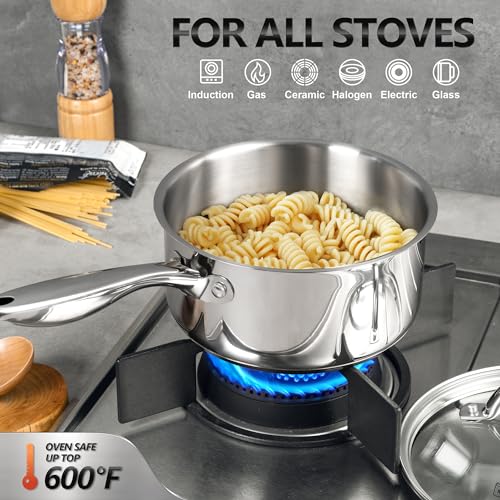 MICHELANGELO 3-Piece Stainless Steel Pot Set with Tri-Ply Bottom - 1QT, 2QT & 3QT