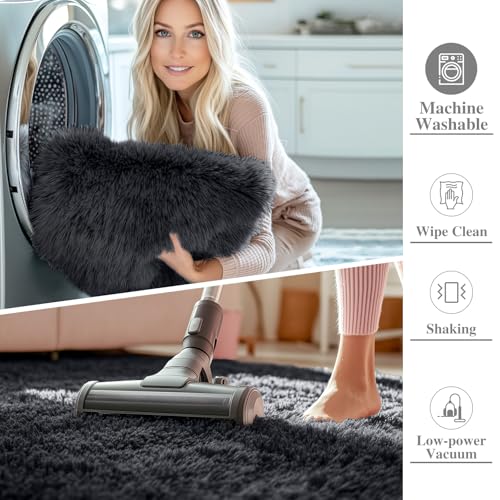 8x10 Ft Large Machine Washable Shaggy Area Rug for Living Room & Bedroom - Black