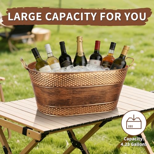 4 Gallon Galvanized Beverage Tub, 2 Pcs Heavy-Duty Copper Ice Buckets