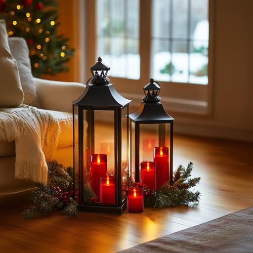 Homemory Red Flickering Flameless Candles, Battery LED Pillar Set of 5 with Remote & Timer (Red, 3in x 4in, 5/6/8/8in)