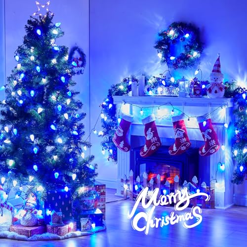 Brightown 2 Pack Blue and White C9 LED Christmas String Lights - 33ft