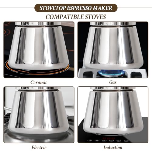 LAOION 12-Cup Silver Stovetop Espresso Maker, 17.5 oz Moka Pot, Stainless Steel