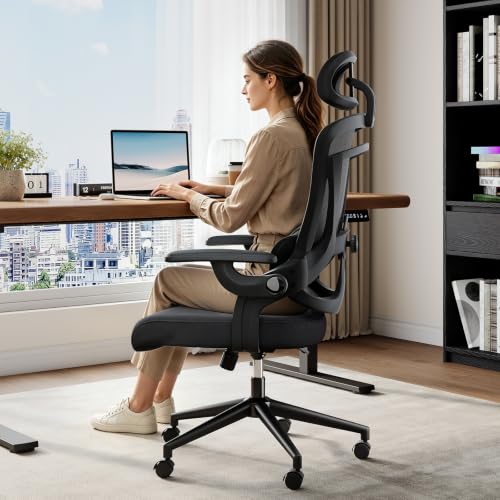 DUMOS Black Executive Mesh Office Chair, Ergonomic High Back Desk Chair