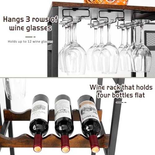 Large Versatile Liquor Stand for Home Bar - 3-Tier Floor Wine & Whiskey Rack with Glass Holder