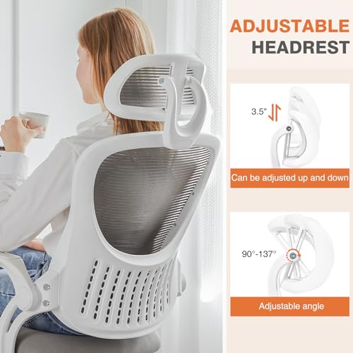 Mesh Office Desk Chair with Lumbar Support & Flip-up Armrest - Grey