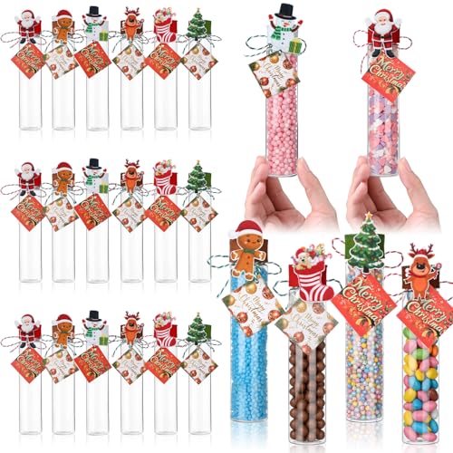 Acellegic 24 Pack Christmas Candy Tubes with Lids, 150x34mm, Classic Holiday Gift Set