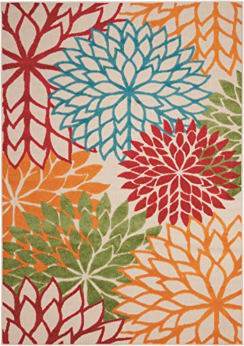Nourison Aloha Indoor/Outdoor Green 5'3" x 7'5" Tropical Botanical Rug