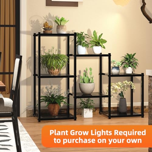 Heavy Duty 7-Tier Indoor Outdoor Metal Plant Stand - Tall Multi-Pot Rack, Black
