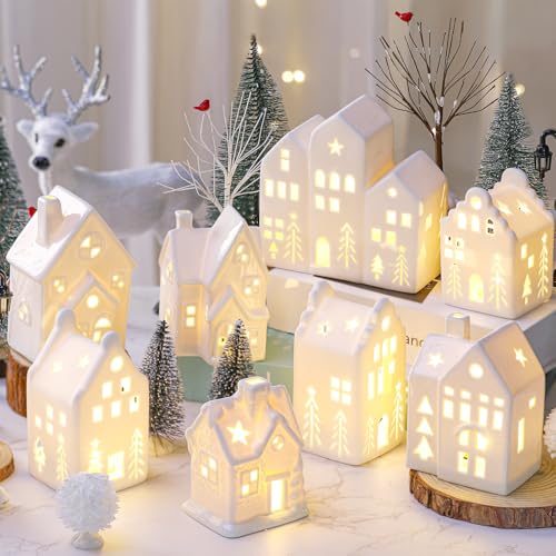Cindeer Elegant 26-Piece White Ceramic Christmas Village Set