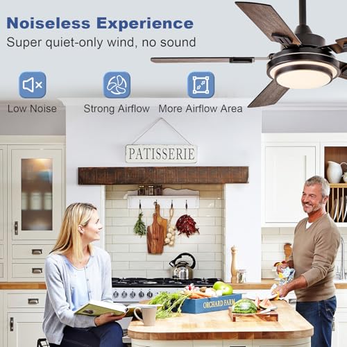 Depuley 42-Inch Black Walnut Ceiling Fan with Light, Reversible Blades & Remote