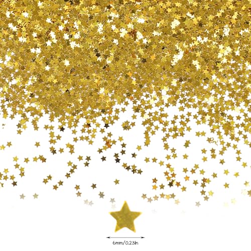 STEFORD 150g Gold Star Confetti, 6mm Glitter Stars Shiny Gold Table Confetti Metallic Sequin Sprinkle Stars for Baby Shower Wedding Christmas Valentine Party Decorations