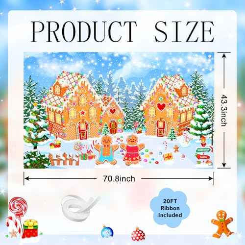 Avezano Christmas Gingerbread House Backdrop Winter Merry Xmas Gingerbread House Banner Gingerbread Christmas Banner for Kids Newborn Baby Shower Birthday Party Decorations (6x3.6ft)