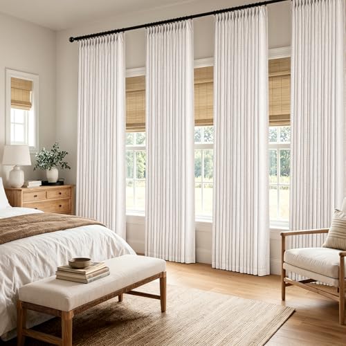 4-Piece Linen Curtains Set - Natural Pinch Pleated 96 Inch Long Window Drapes