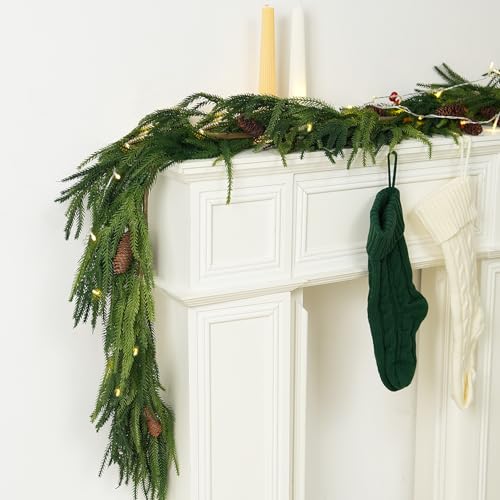 9FT Artificial Norfolk Pine Garland Christmas Decoration with Pine Cones - Trytuny