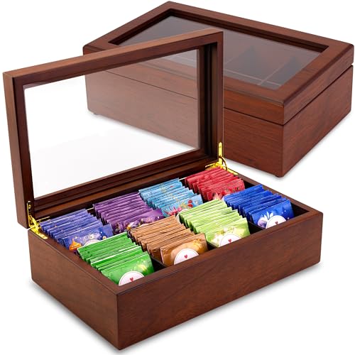 Walnut 8-Compartment Wooden Tea Box Organizer - Luxury Tea Storage