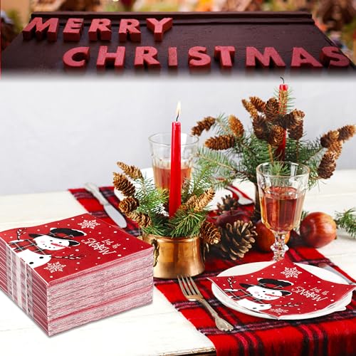 50 PCS Christmas Snowman Paper Napkins - Let It Snow Disposable Holiday Table Decor
