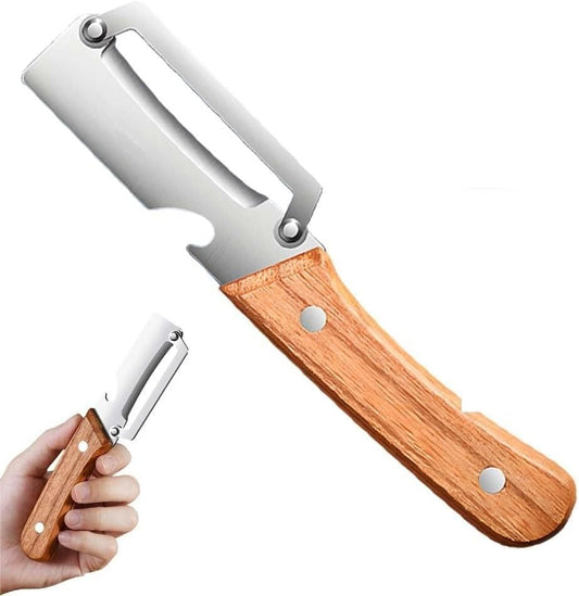 Skiennix Multi-Functional Vegetable Peeler - Stainless Steel With Wooden Handle & Bottle Opener | Ideal Kitchen Tool for Fruits & Vegetables