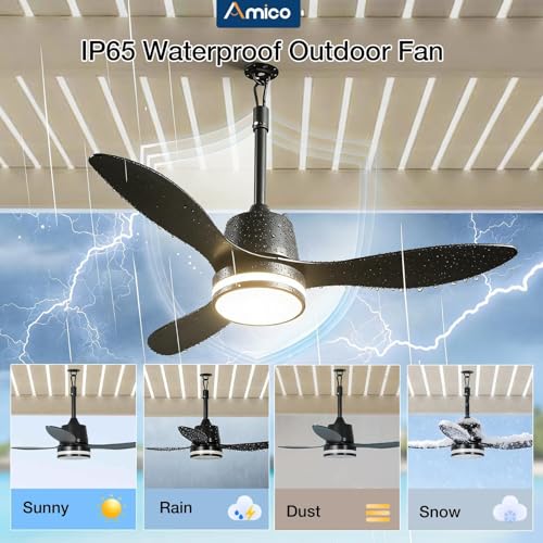 Amico 42-Inch Black Outdoor Ceiling Fan with Lights, Waterproof IP65 Gazebo Fan