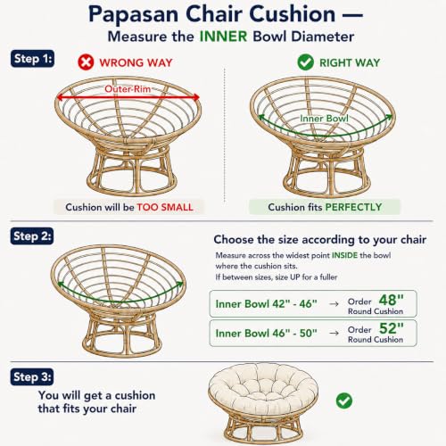 idee-home Beige 46x46x6 Inch Circular Papasan Chair Cushion - Fluffy Shredded Foam Support