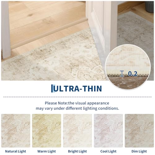 8x10 Beige Vintage Boho Area Rug - Washable Non-Slip Living Room Carpet