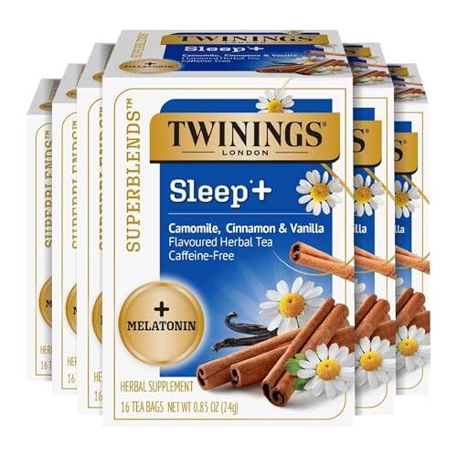 Camomile Sleep Herbal Tea with Melatonin - Twinings Superblends, 16 Tea Bags, Pack of 6