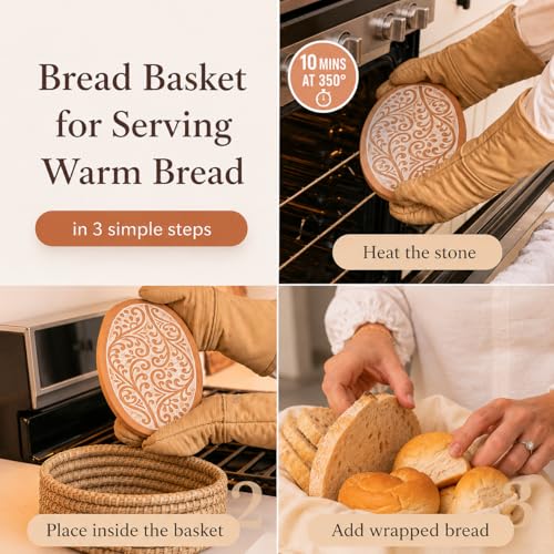 HofArtisan Vine Bread Warmer Basket with Stone – Sourdough & Roll Serving