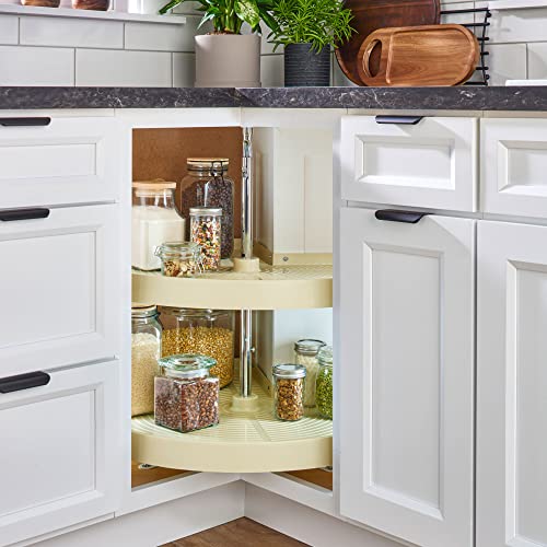 28-Inch Plastic Lazy Susan for Corner Cabinets - Almond, 2-Tier Pie-Cut Design