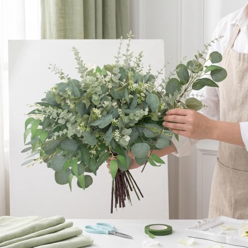 Daynight 240 Pcs Artificial Eucalyptus Stems Bulk - Mixed Green Foliage for Decor