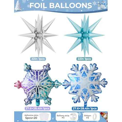Snowflake Balloon Garland Arch Kit, 144 Pcs Purple Blue Silver White Balloons With Foil Snowflake Star Balloons, for Winter Wonderland, Princess Birthday, Baby Shower, Christmas Decor