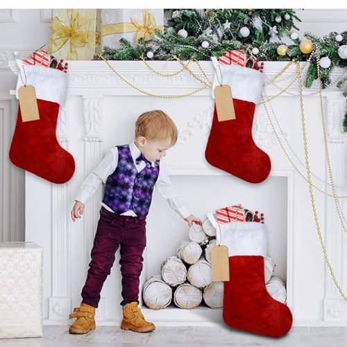 8 Set 18 Inch Red Christmas Stockings with Wood Name Tags - Plush