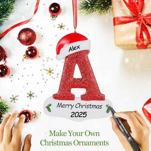 Personalized 26 Letters Ornaments for Christmas Tree 2025, Custom Christmas Ornament with Family Member's Names 3D Resin Xmas Hanging Pendant Original Gifts for Family Friends£¨A