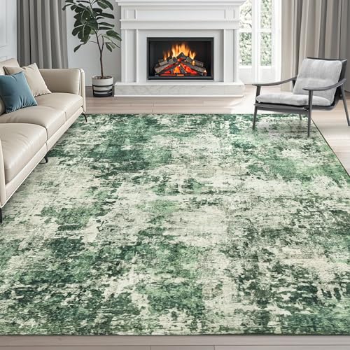 8x10 Green Washable Non-Slip Area Rug for Bedroom Living Room & Dining