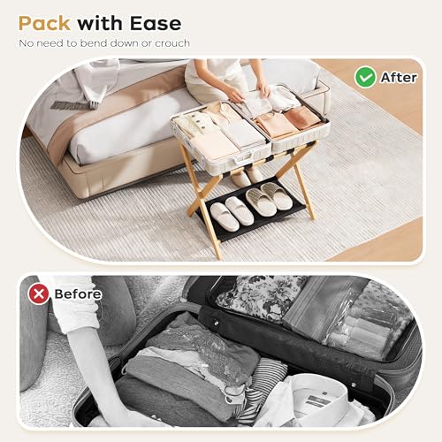 Natural Wood Luggage Rack Set of 2 - 26.77 Inch Suitcase Stands for Guest Room