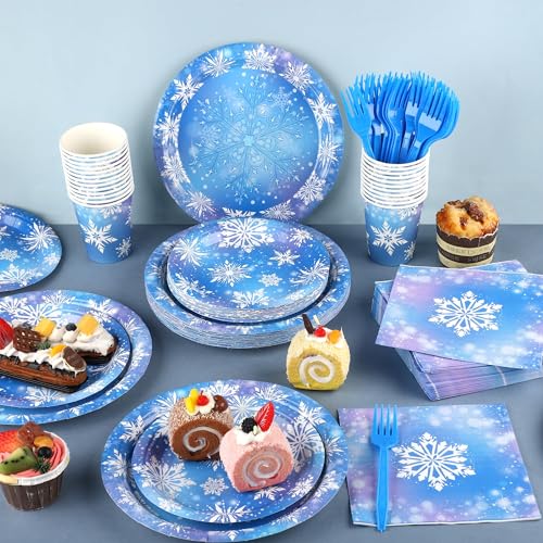 Kochorie Frozen Snowflake Party Supplies Set for Winter & Christmas - 144 Pieces