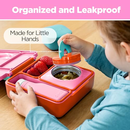 OmieOmieBox Kids Insulated Leakproof Bento Lunch Box with Food Jar 8.5oz Pink Berry Pack of 2