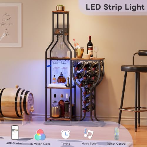 HavenlyYouth 5-Tier Wine & Liquor Cabinet with Glass Holder & RGB Lighting