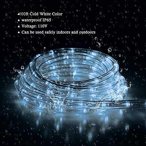 Tuanchuanrp 100Ft Waterproof LED Rope Lights Cold White for Outdoor Decorations