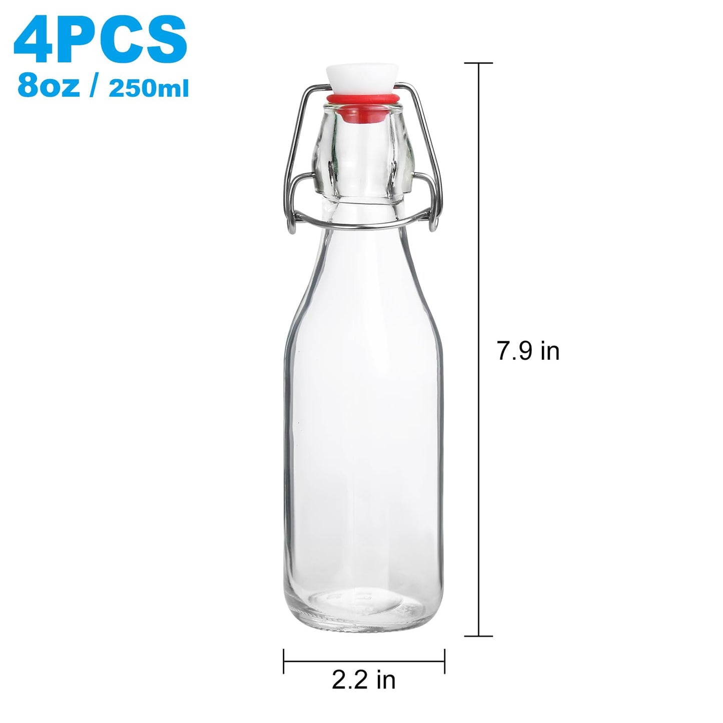JOBVERT Swing Top Bottles,8.5oz 4 Pack Flip Top Glass Bottle with Airtight Grolsch Closures, Reusable for Kombucha, Beer, Cold Brew, Homemade Beverages & Storage