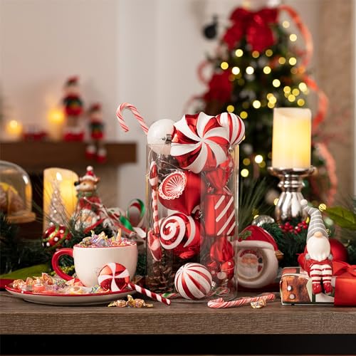 Valery Madelyn Christmas Ornament Set - Red & White Shatterproof Holiday Decorations
