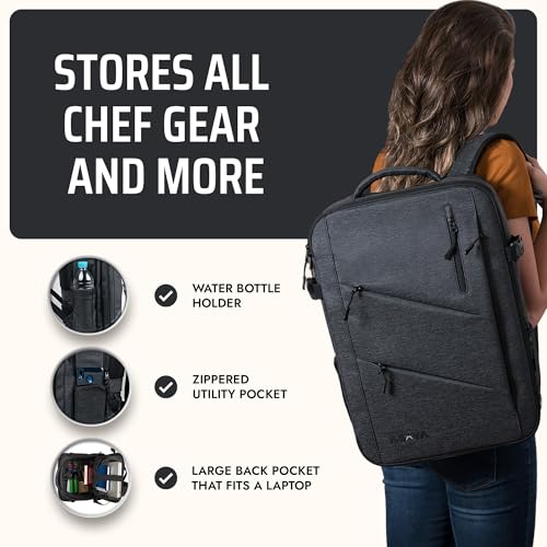 Black Chef Knife Backpack with 20-Pocket Knife Roll - Professional Culinary Bag