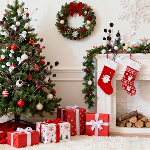 Libeking 5 Pcs Velvet Christmas Tree Picks 21.65” Brown & White Holiday Ornaments