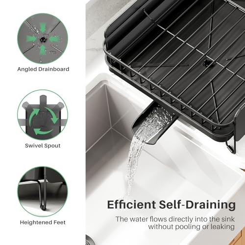 Large Expandable Dish Drying Rack for Kitchen Counter – Black, 19.3-29.4 in | SNTD