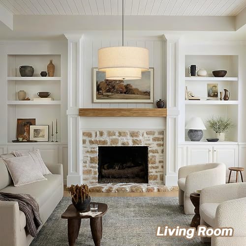 18-Inch Modern Double Drum Fabric Pendant Light for Dining & Living Rooms