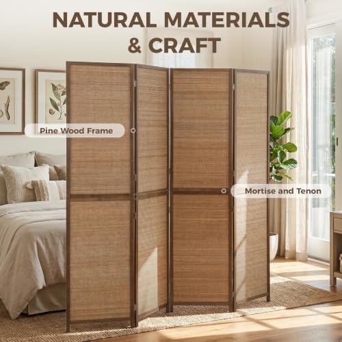 HOMCOM 4-Panel Boho Brown Room Divider - 6 ft Tall Folding Privacy Screen