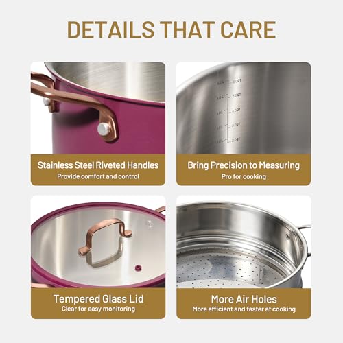 8QT Full Clad Tri-Ply Stainless Steel Stock Pot with Lid - Purple, Dishwasher Safe, Even Heating, All Stoves Compatible
