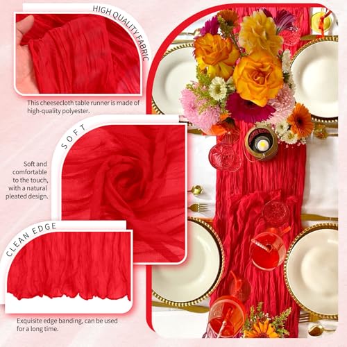 Red 4-Pack 10ft Cheesecloth Table Runner – Boho Gauze Rustic Wedding Decor